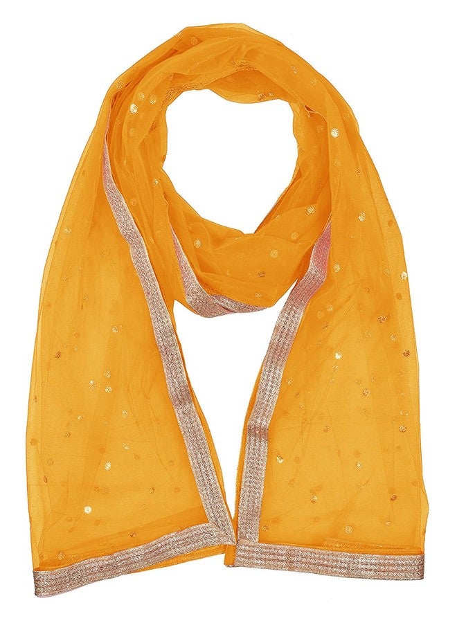 themilestocks TMS Woman's Embellished Net Dupatta Scarf Shawl Wrap Soft Indian Bridal Wedding (Mustard Yellow) - Image 2